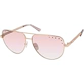 Harley‑Davidson Women’s Pilot Sunglasses – Rose Gold Aviator Frame with Bordeaux Mirror Lenses & Rhinestone Detail, UV Protection