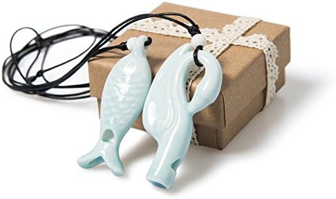 CHINZEE Ceramic Whistles Birthday Gifts for Girls Cord Necklace Ribbon Gift Box - Swan Fish Pendant