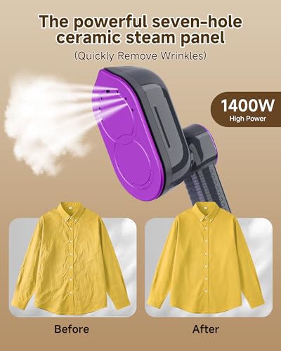 Clothes Steamer, 2 in 1 Travel Steamer for Clothes, 1400W Handheld Garment Steamer, 4 Modes 10s Fast Heat-up, 180° Rotating Handle with Ceramic Panel, 1.9m Power Cord, Ideal for Travel, Home,Office