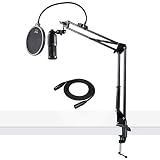 Audio-Technica AT2020 Condenser Studio Microphone with Knox Studio Stand, Pop Filter and XLR Cable