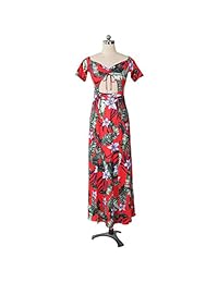 Vestido maxi de manga corta con hombros descubiertos y estampado floral para mujer