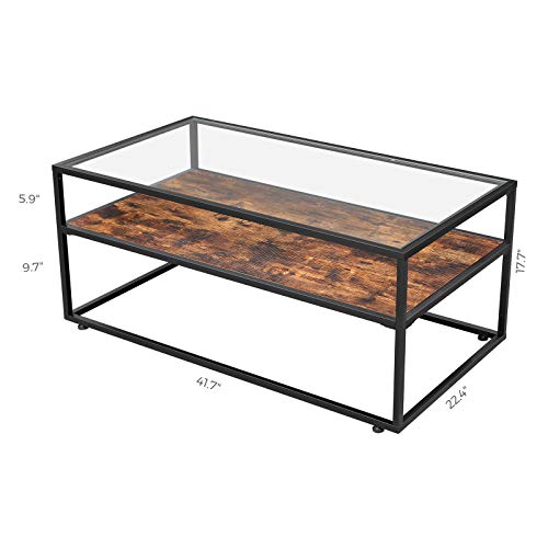 VASAGLE GLATAL Glass Coffee Table with Storage, Cocktail Table with