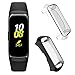 Leotop Compatible with Samsung Galaxy Fit E Case Screen Protector, Soft TPU Plated Protective Full Cover Rugged Bumper Frame Compatible Samsung Galaxy Fit E SM-R370 Fitness Tracker (Black+Clear)