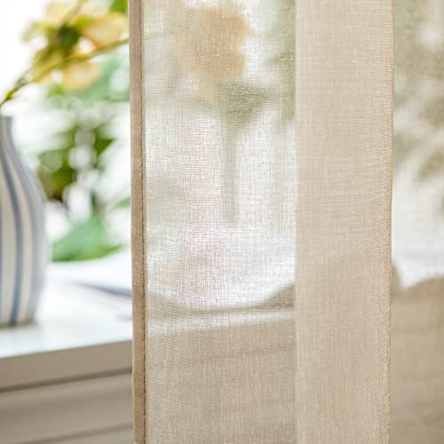 Woaboy Interior Curtains, 2 Pieces, 140 x 200 cm, Semi-Transparent Voile Window Curtains for Living Room and Bedroom for Home Decor, Beige