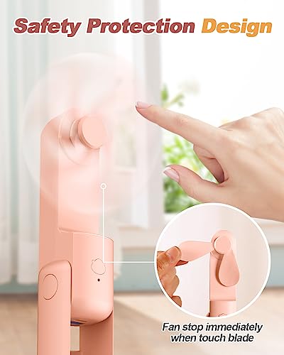 MOXTOYU Mini Portable Folding Fan with USB Rechargeable Battery - 14-21 Hour Battery Life for Office, Pocket and Travel - Pink