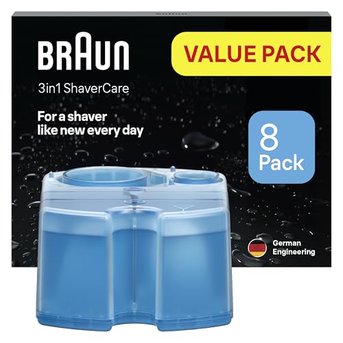 Braun ShaverCare 3 en 1 Cartuchos de Recambio para El Centro de Limpieza Y Carga SmartCare, Limpiador de Afeitadora Eléctrica Hombre, Pack de 8 Recambios, Aroma Fresco de Limón