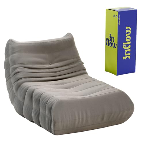 Poltrona Puff Retrô Inflow Boucle Cinza Vem Na Caixa Design Decorativo Para Sala e Quarto Moderno