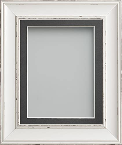 Frame Company Brooke Antique White Photo Frame, Grey Mount, A4 for 10x6 inch, fitted with perspex