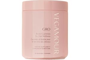 VEGAMOUR GRO Biotin Gummies, Strawberry Flavor with 5000 mcg Biotin, Supports Healthy Hair Vegan Gummies with Vitamins A, B, C, E, B-12 & More, 30 Ct