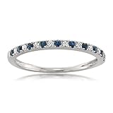 14k White Gold Round Diamond & Blue Sapphire Micro-Pave Bridal Wedding Band Ring (1/4 cttw, H-I, VS2-SI1)