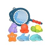 Baby Bath Toys - Marine Animals 6 Pack & Shark Fishing Net