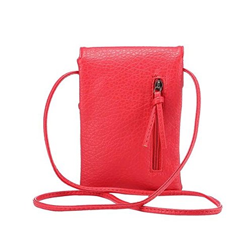 WaitingU Universal Crossbody Cell Phone Bag PU Leather Carrying Cases Credit Card Holder Shoulder Pouch Bag for iPhone 6/6S Plus 6/6S Samsung Galaxy Note Series Phones Under 6.2 inchs -Red - Thumbnail 5