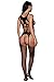 Jelove Women Sexy Crotchless Fishnet Bodystocking Striped Bodysuit Lingerie Set (Black-1)