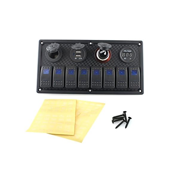 IztossDigital-Voltmeter12V-power-Socket-Double-USB-Power-Charger-Adapter-ABS-Flush-Mount-blue-8-gang-rocker-switch-Panel-for-RV-Car-Boat