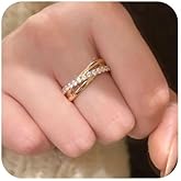 14K Gold Triple-Row Cross Design Ring with Inlaid Row Diamonds, Women's Light Luxury Shiny Ring Elegant Stackable Eternity Band, Minimalist Luxury Wedding Ring Set for Women