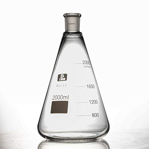 RanBB 2000ml, 24/40, Glass Erlenmeyer Flask Conical Bottle Laboratory Glassware, Narrow Mouth