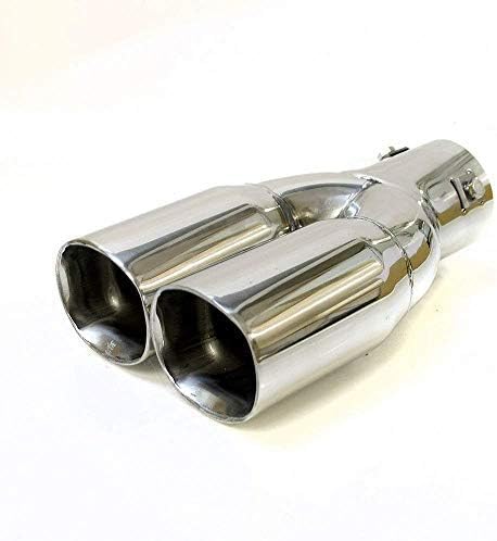 Boloromo 4448 Twin Exhaust Universal Double Performance Sport Muffler Tail Trim End Pipe Stainless Steel Car Chrome