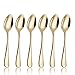 6 Piece Coffee Spoon 5-inch Stainless Steel Teaspoon Flatware Set Table Silverware Dishwasher Safe (Gold)