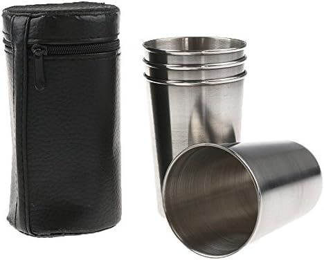 4 Pack Stainless Steel Cups, 170ML Cup Mug Drinking Beer Water Coffee Tea with Free Case, Perfect for Camping, Boating, Sports Events, Outdoors