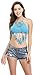 Women's Halter Flower Tassel Bikini Summer Crochet Crop Bikini Top, Blue