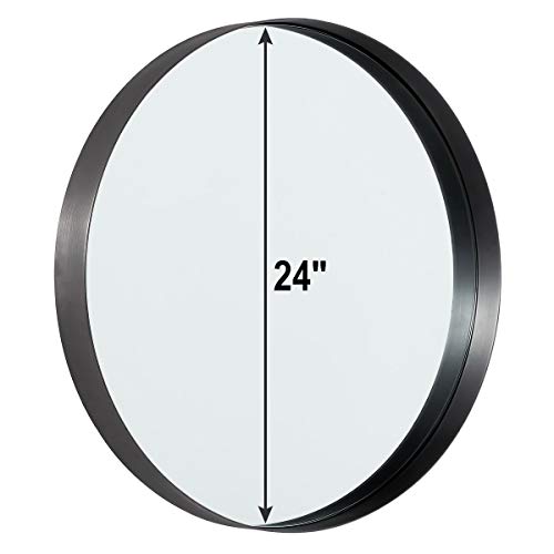 Round Mirror for Wall Black, Circle Large Round Wall Mirror, Black Mirror, 24in Circular Modern Design Bathroom Vanity Mirror with Aluminum Alloy Frame, Wall Decor Mirror