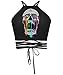 Womens Spaghetti Strap Camisole Vest Crop Tops Clubwear Cami(Black Horror Skull)
