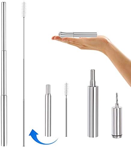 Telescopic Reusable Straw, Stainless Steel Metal Straws Drinking Straws For 20oz Tumblers Yeti, Portable Set with Hard Aluminum Case and Cleaning Brush