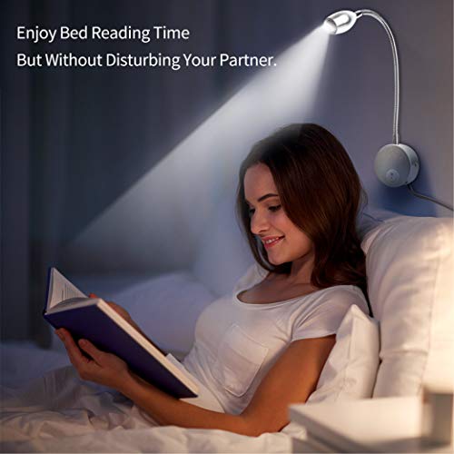 YOSBIKI LED Reading Light, Bed Lamp with Plug Wired for Bedroom Bedside