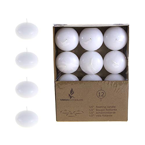 Mega Candles 12 pcs Unscented White Floating Disc Candle | Hand Poured Paraffin Wax Candles 1.5" Diameter | for Home Décor, Wedding Receptions, Baby Showers, Birthdays, Celebrations & Party Favors