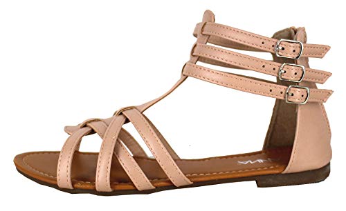 Anna Mavis-7 Women Buckle Zip Ankle Cuff Flat Gladiator Sandal Run Half Size Big (11, Nude) - Thumbnail 2