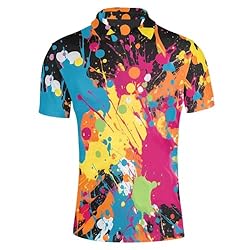 HUGS IDEA Rainbow Splatter Paint Top Shirts for Men