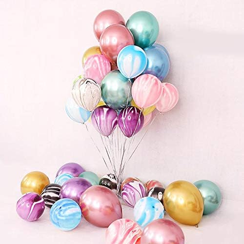 50 Pieces 12inch Chrome Shiny Metallic Latex Balloons and 10Inch Agate Balloons for Birthday Wedding Grad Theme Party (Colorful)
