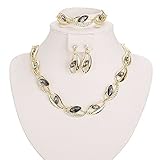 Moochi 18K Gold Plated Crystal Beads Circle Necklace Earrings Ring Jewelry Set Show Wedding Party