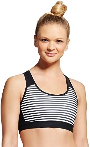 C9 Champion Women's Power Core Compression Racer Back Sports Bra (Black/White Stripe, X-Large)
