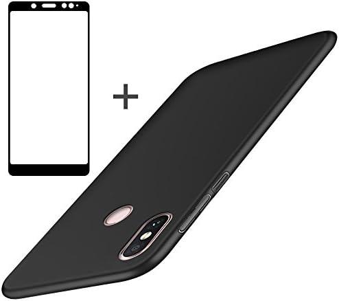 BLUGUL Xiaomi Redmi Note 5 Case + Screen Protector, Ultra-Thin Slim, Fully Protective, Silk Feeling, Tempered Glass and Hard Cover for Redmi Note 5 Black
