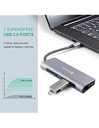 USB C HUB, VICOODA 7-in-1 Type c Hub, Multiport Adapter - 60W PD Charging, 2USB 3.0 Port, 4K HDMI, Micro SD, SD, 1000M Ethernet Port, Support Windows7 8 8.1 10, macOS X V10.01 and Above - Metal Gray