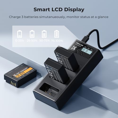 K&F CONCEPT 3-Pack LP-E17 Battery and Upgraded 3-Slot LCD Charger Compatible with Canon EOS R50 R100 RP R10 R8, Powershot V1, T8i T7i T6i T6s SL2 SL3 M3 M5 M6 200D 750D 760D 800D 8000D Camera