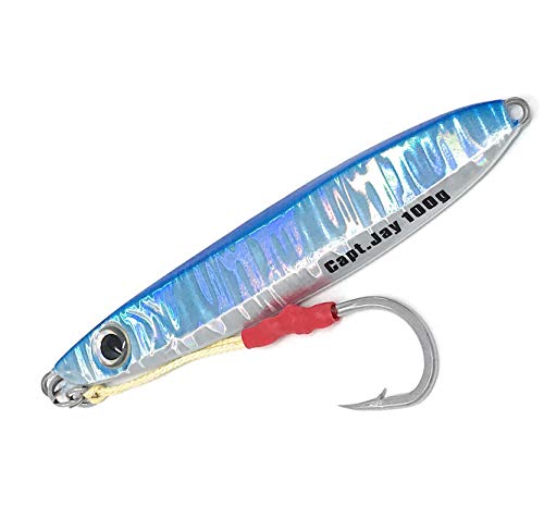 Fishing jigs Vertical Jigs Saltwater Artificial Bait Fishing Lures Jigging Lures Slow Vertical Fast Jigs w/Hooks & Rings | Assist Hook Speed Jigging Lure Speed jigs 100g (Blue)