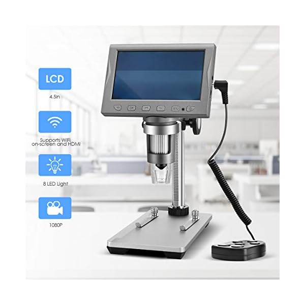 TOPQSC Digitales Mikroskop 4,5 Zoll Fernbedienung LCD Digital Mikroskop Tragbar 9 Languages 1080P Lupe Electron… – Bild 3