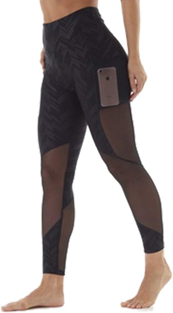 Women High Waist Tummy Control Yoga Pants Mesh Side Pockets Leggings