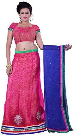 Sonika Pink & Royal Blue Net 3 Piece Lehenga Choli