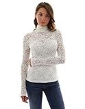 PattyBoutik Women's Turtleneck Sheer Lace Blouse