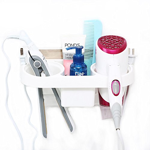 Click Here to See More Images Echolife Hair Dryer Holder Adhesive, Blow Dryer & Curling iron Holder Wall Mount for Bathroom Toothbrush Styling Tools