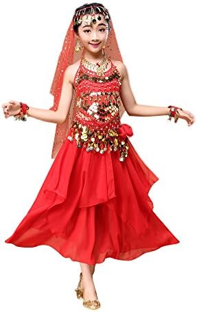 EOWEO Anniversary celebration Women Tops Shirt Kids' Girls Belly Dance Outfit Costume India Dance Clothes Top+Skirt