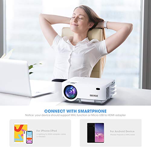 IBERDE Mini Projector, 1080P Supported Portable Projector with 50000 Hours Lamp Life, LED Video Projector Compatible… - Image 3