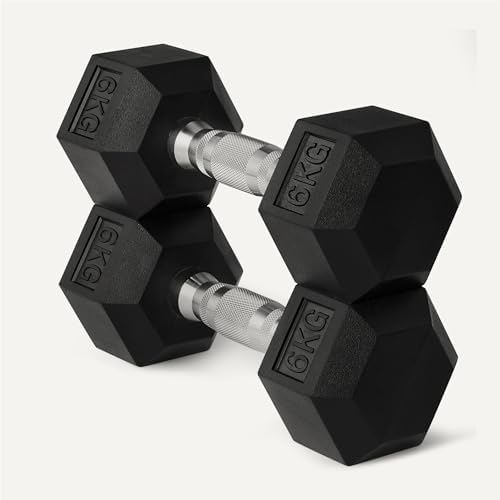 Amazon Basics Conjunto de halteres hexagonais com revestimento de borracha, 6 kg, Preto