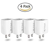 IETGZ 5V 2A Dual Port USB Wall Charger 4 Pack Travel Charging Plug for Apple iPad iPhone iPod 5 6 7 8 and Samsung LG Mobile Phone and Tablet White Color