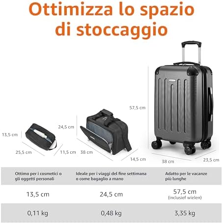 Set di Valigie Rigide, 3 pezzi, Trolley, Borsa a mano, Borsa da viaggio compatta, Espandibili, 4 Ruote Girevoli, Nero