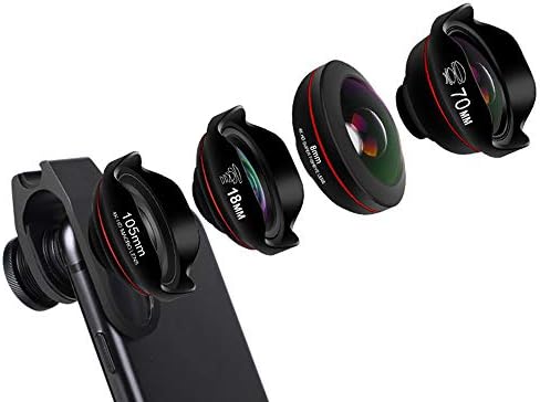 TONGTONG 4 in 1 Professional mobile phone lens 1105mm macro lens +18mm wide-angle lens +70mm telephoto lens +8mm fisheye lens for iPhone 7/6s/6s Plus/5/5S/SE/4 HTC Huawei and other Smartphone