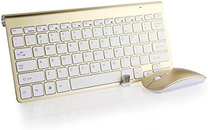 NOVITIME Best Desktop Ultra-thin Quiet M3 2.4G Multimedia Wireless Keyboard and Mouse Combos & USB Receiver Kit Silicon For PC Laptop Notebook, Compatible to Windows 7 / 8 / XP / Vista Laptop (Gold)